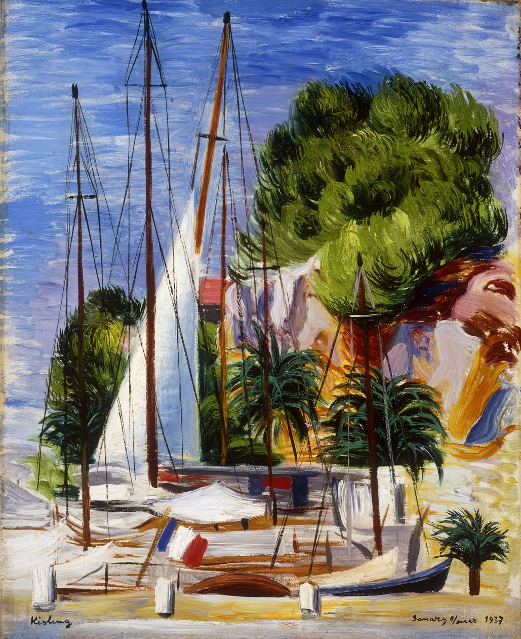 Plachetnice v přístavu Sanary; Voiliers dans le Port de Sanary od Moise Kisling