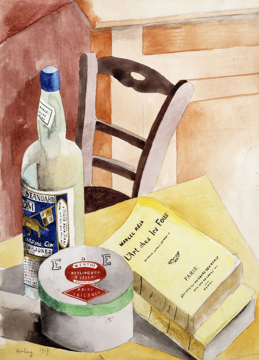Zátiší s lahvemi a knihami; Nature Morte a la Bouteilles aux Livres od Moise Kisling