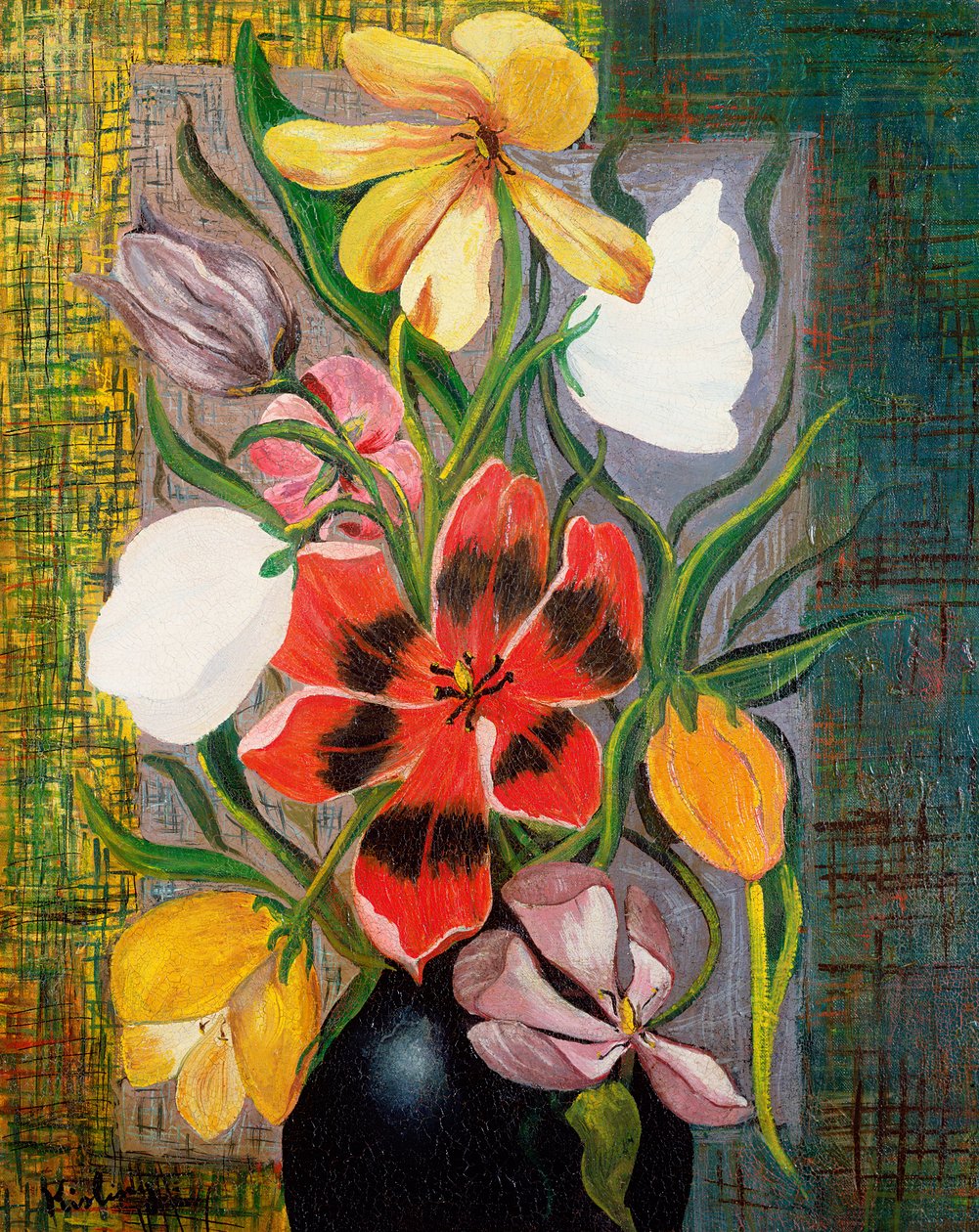 Váza s květinami, asi 1916 (olej na plátně) od Moise Kisling
