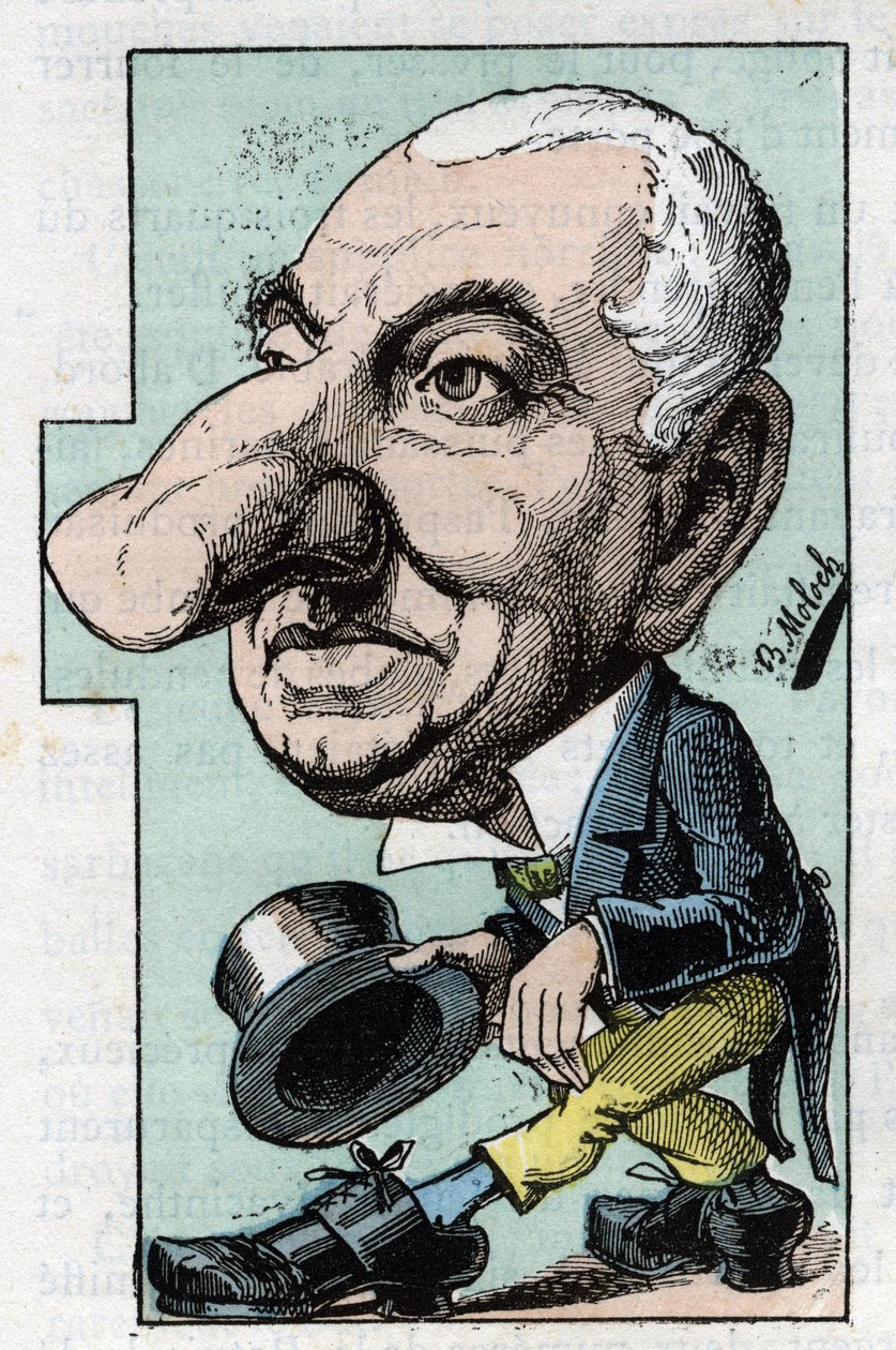 Portrét Louise Hyacintha Duflosta, Dit Hyacinthe (1814-1887) komičky a operetní zpěvačky v „“Le Trombinoscope“““ od Touchatout, karikatura B. Molocha z roku 1882 (1849-1909). Soukromá sbírka. od Moloch