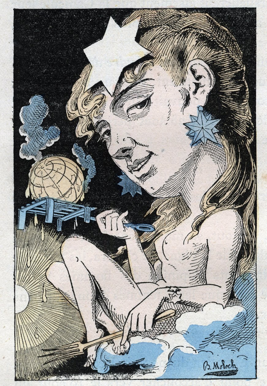 Alegorie vlny veder v „“Le Trombinoskop““ od Touchatout, karikatura B. Molocha z roku 1882 (1849-1909). Soukromá sbírka. od Moloch