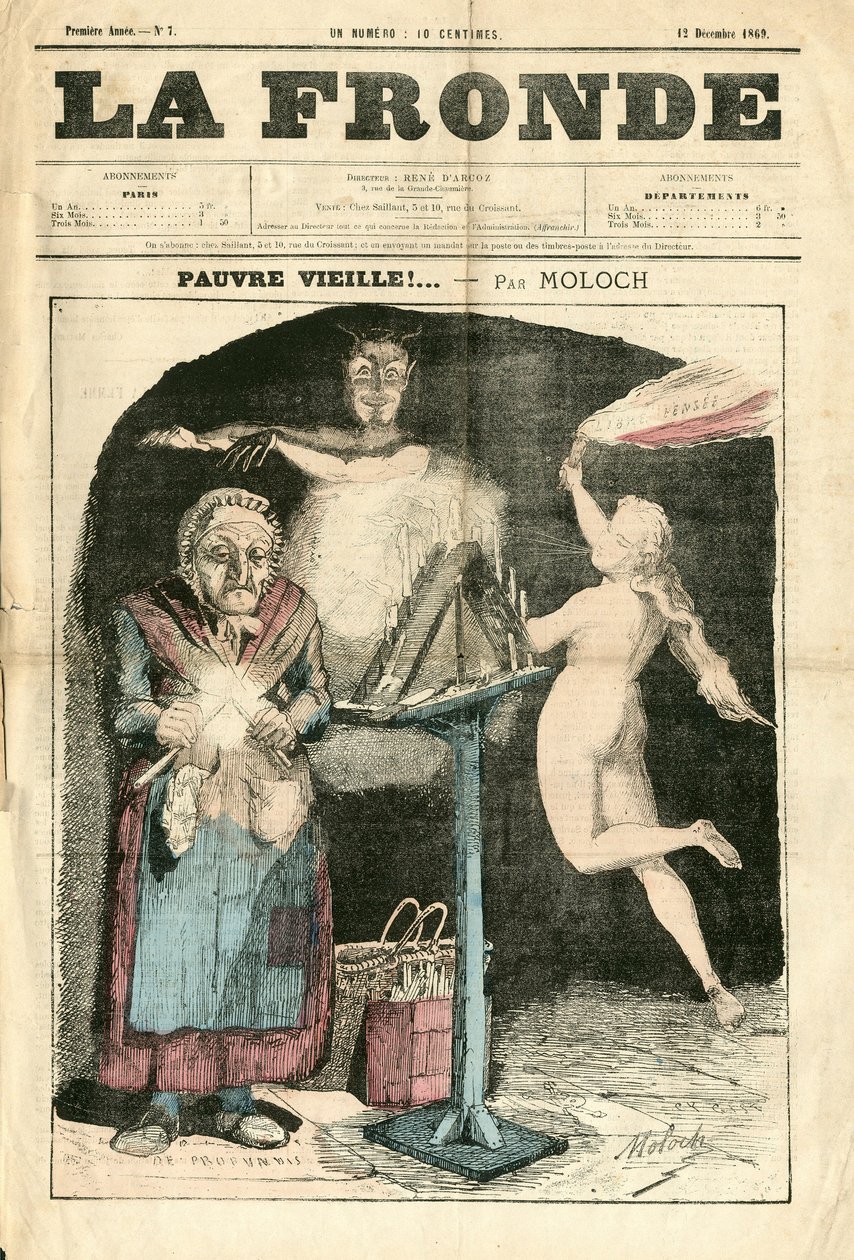 Obálka „La Fronde (1869-1870)“, číslo 7, satirická barva od Moloch
