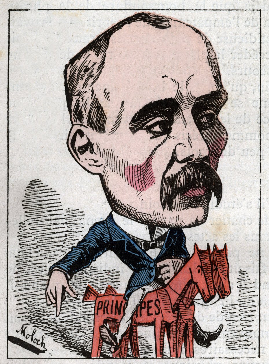 Portrét politika Georgese Clemenceaua (1841-1929) v „Le Trombinoscope““ od Touchatout, karikatura B. Molocha z roku 1882 (1849-1909). Soukromá sbírka. od Moloch