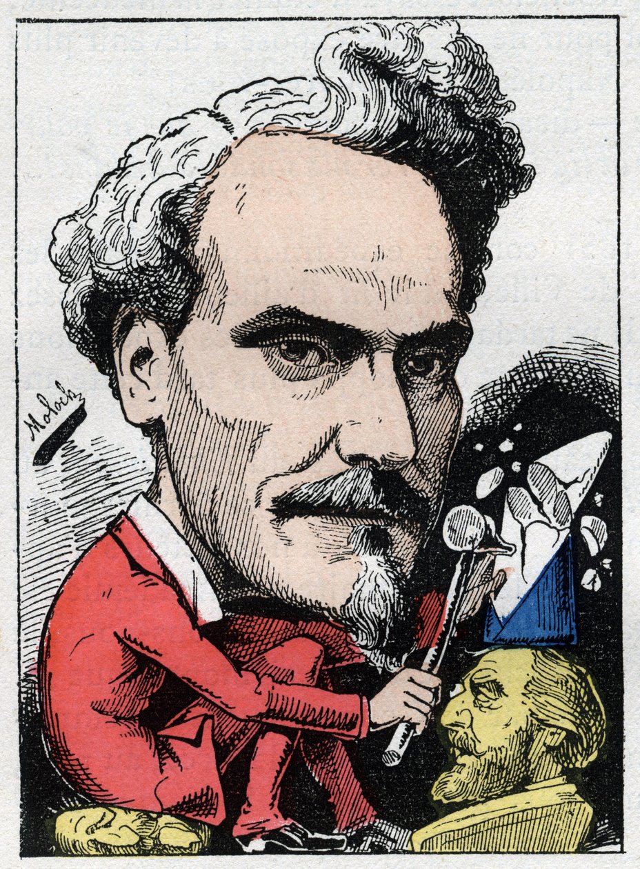 Portrét Henriho de Rocheforta (1831-1913) markýze de Rocheforta, novináře, politika a spisovatele v "Le Trombinoscope" "od Touchatout, karikatura B. Molocha z roku 1882 (1849-1909). Soukromá sbírka. od Moloch
