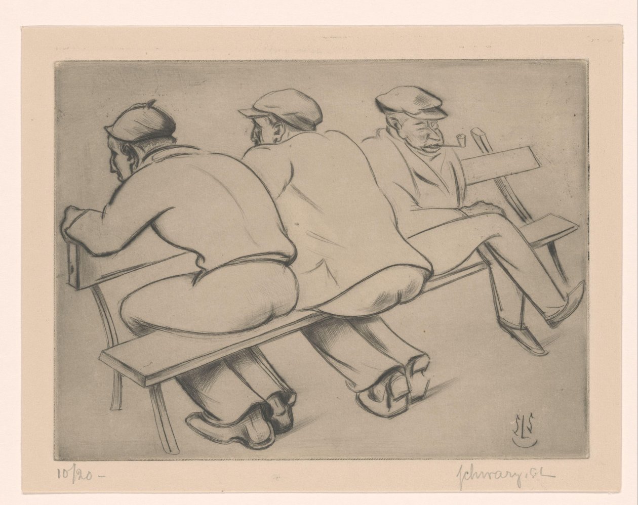 Tři muži na gauči od Mommie Schwarz (signed by artist)