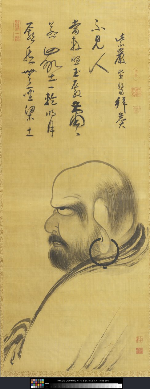Portrét Damo (Dharuma) (inkoust na hedvábí) od Monk Zhuofeng Xingjue