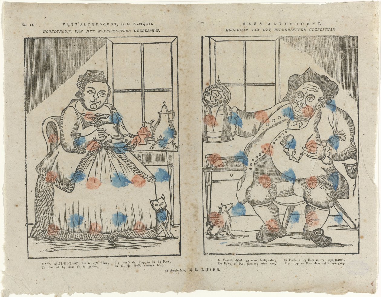 Trijn Antijddorst, Geb: Láska ke kávě. / Vedoucí kávové sesterské společnosti. / Hans Altyddorst. / Ředitel společnosti pijáků piva (název na objektu) od Monogrammist B (prentmaker)