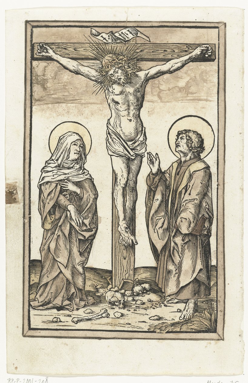 Kristus na kříži s Marií a Janem od Monogrammist DS (graveur) (attributed to)