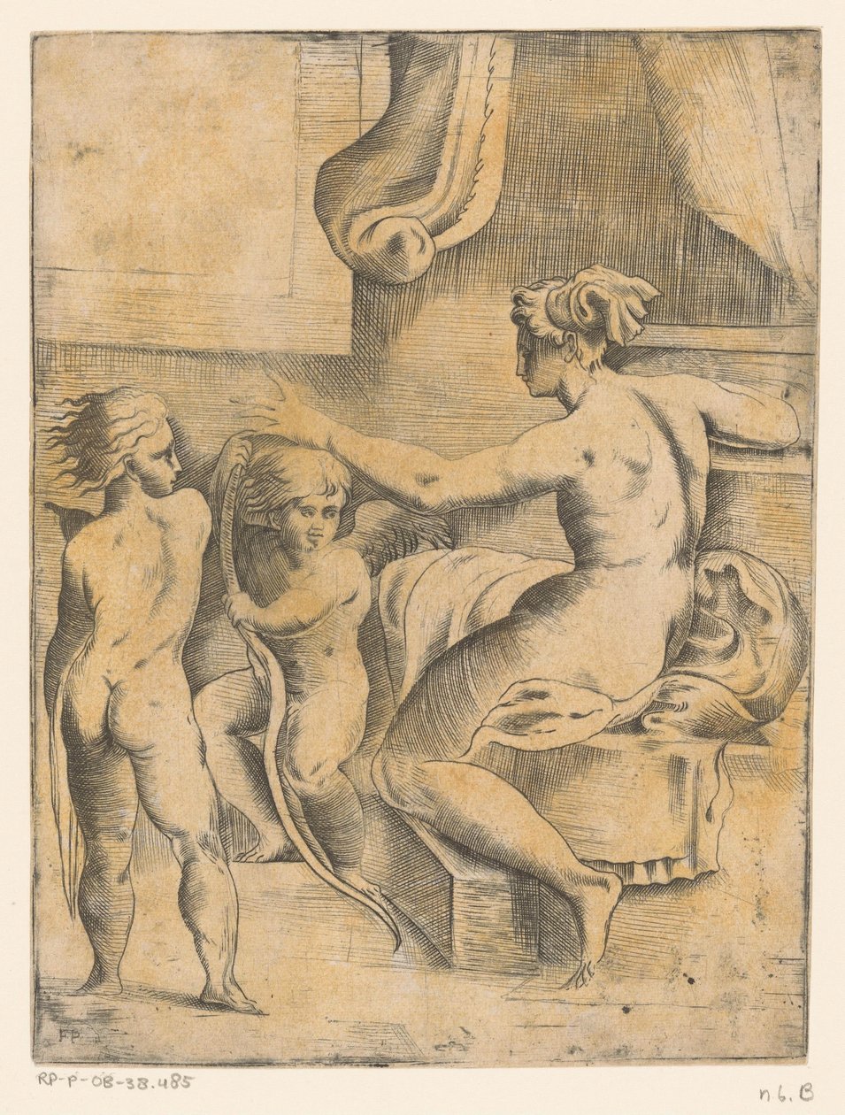 Venuše se dvěma putti od Monogrammist FP (Italië; 16e eeuw)