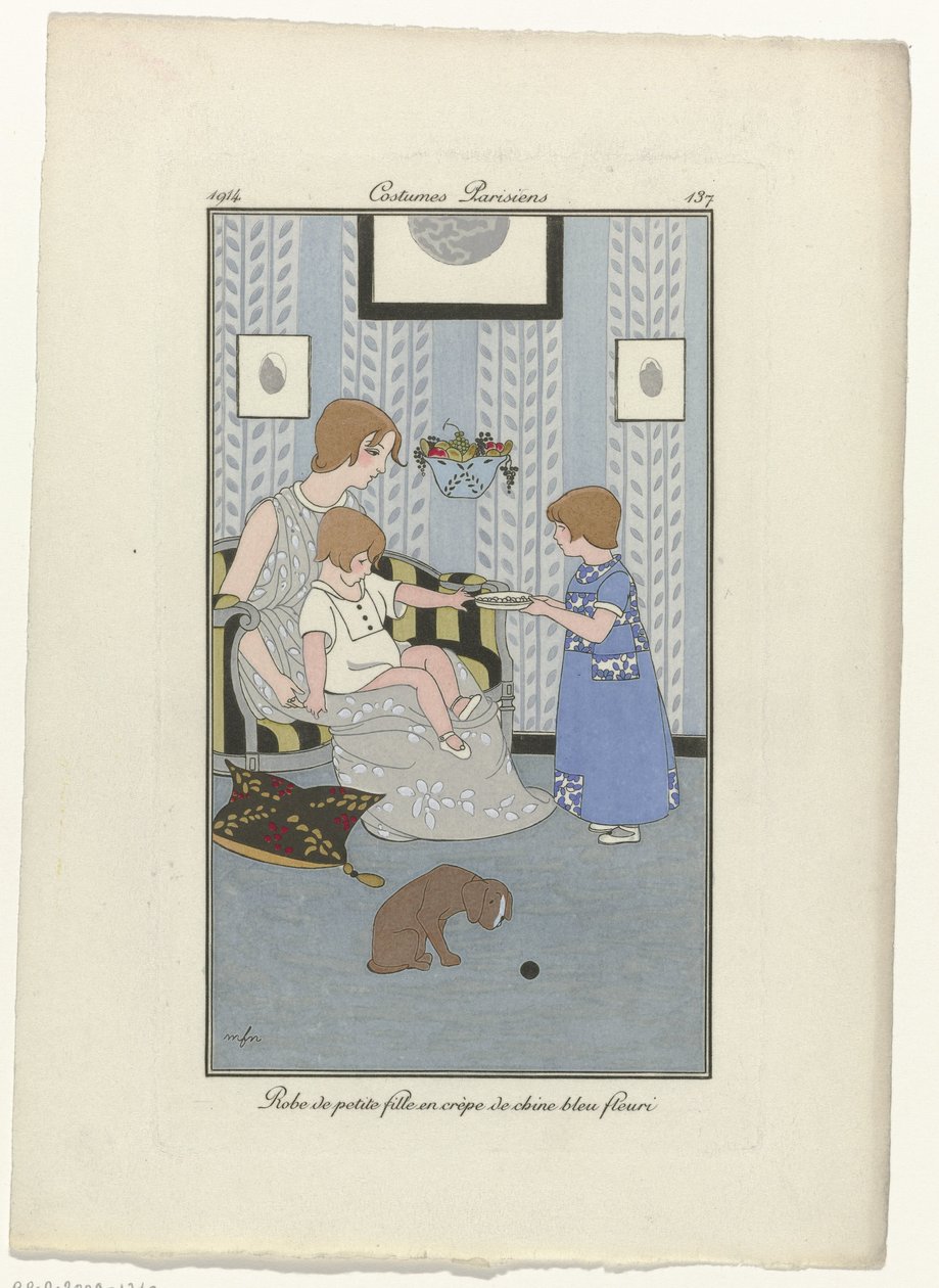 Journal des Dames et des Modes, Costumes Parisiens, 1914, č. 137: Šaty holčičky (...) od Monogrammist MFN