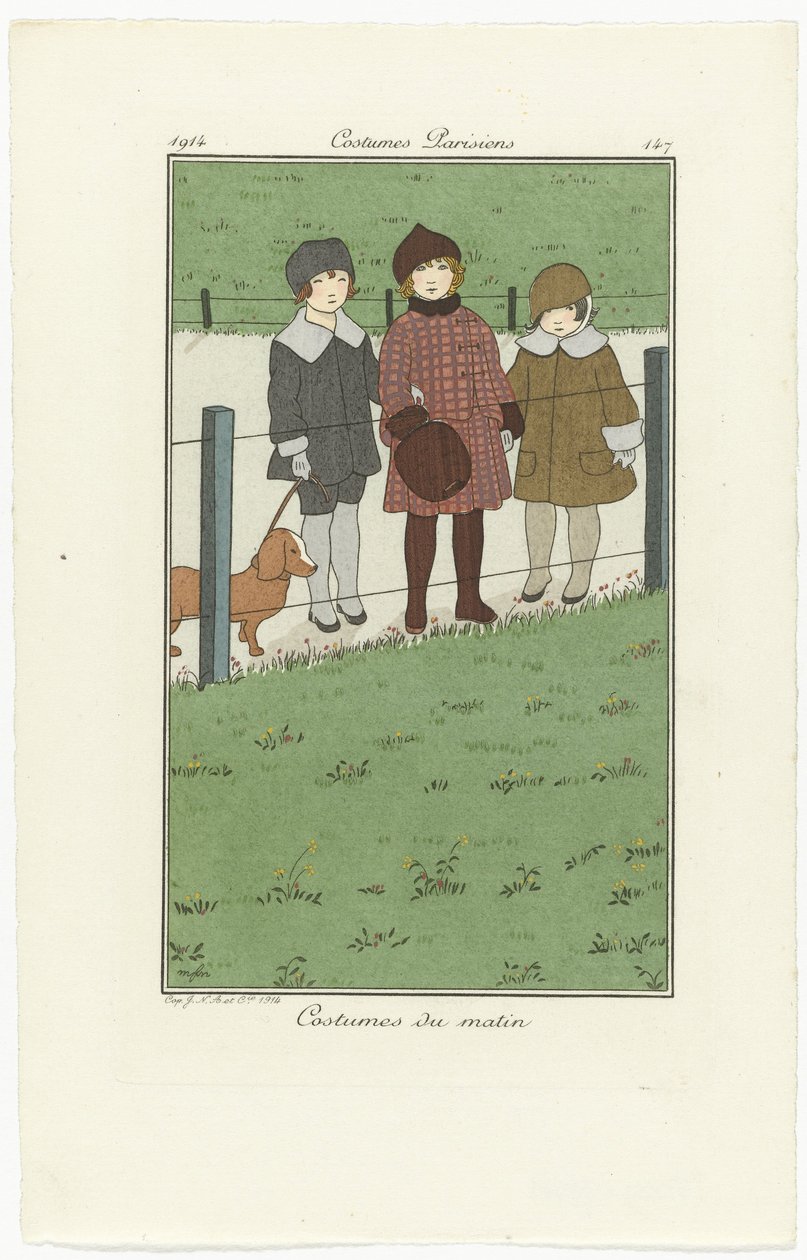 Journal des Dames et des Modes, Pařížské kostýmy, 1914, č. 147: Ranní kostýmy od Monogrammist MFN