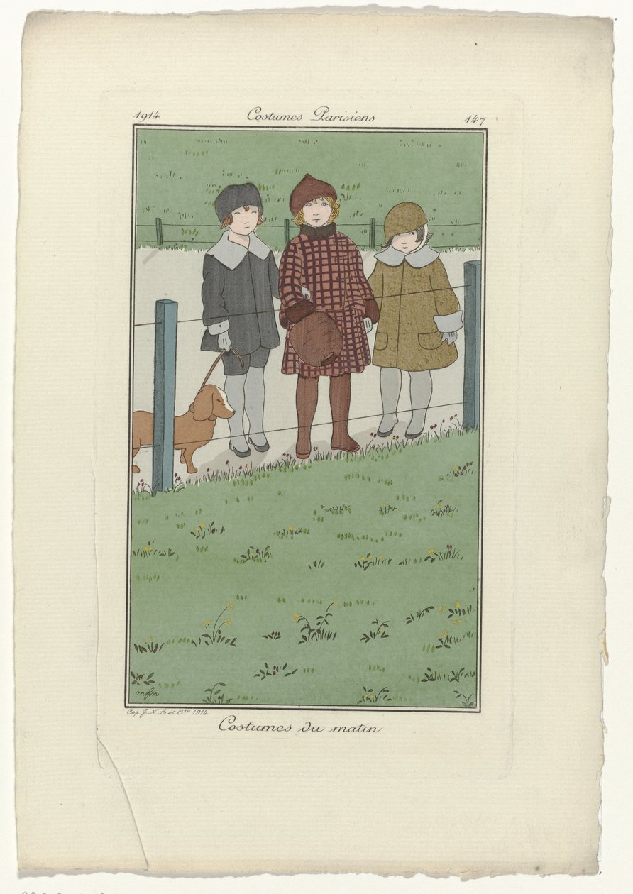 Journal des Dames et des Modes, Pařížské kostýmy, 1914, č. 147: Ranní kostýmy od Monogrammist MFN