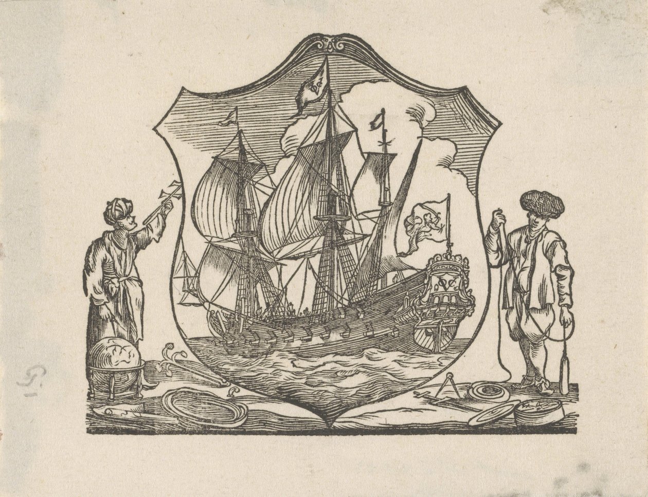 Viněta s VOC lodí od Monogrammist P