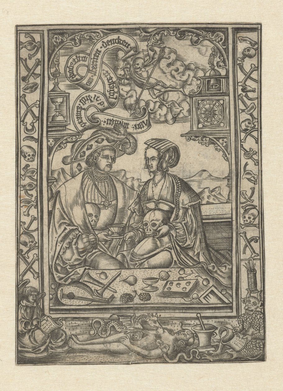 Vanitas Pán a žena s lebkou od Monogrammist XXX met L (attributed to)