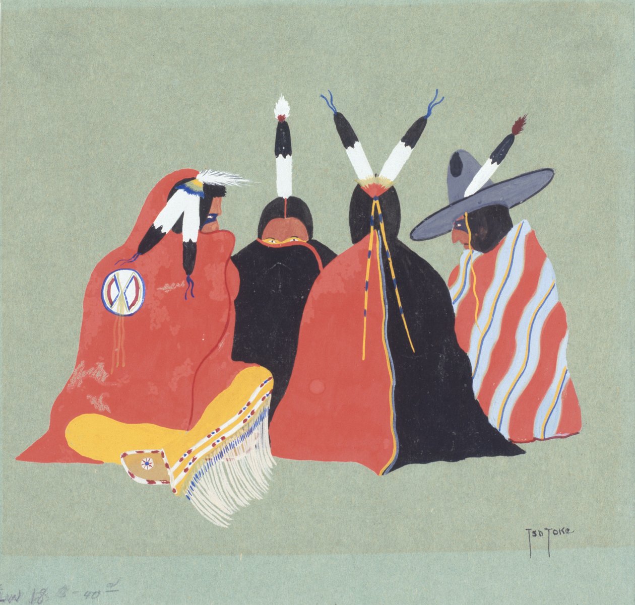 Kiowa Making Medicine, 1929 (tempera na papíře) od Monroe Tsatoke