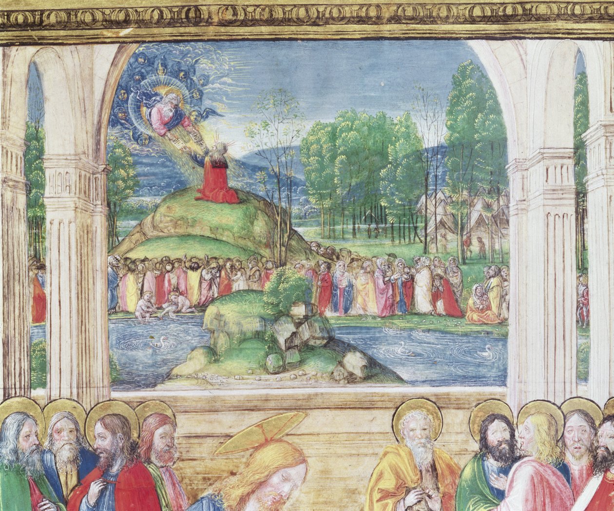 Ms 542 f.3v Mojžíš přijímající desky zákona od Boha z žaltáře napsaného Donem Appianem z kostela Badia Fiorentina, Florencie, 1514-15 detail 78840 od Monte di Giovanni del Fora