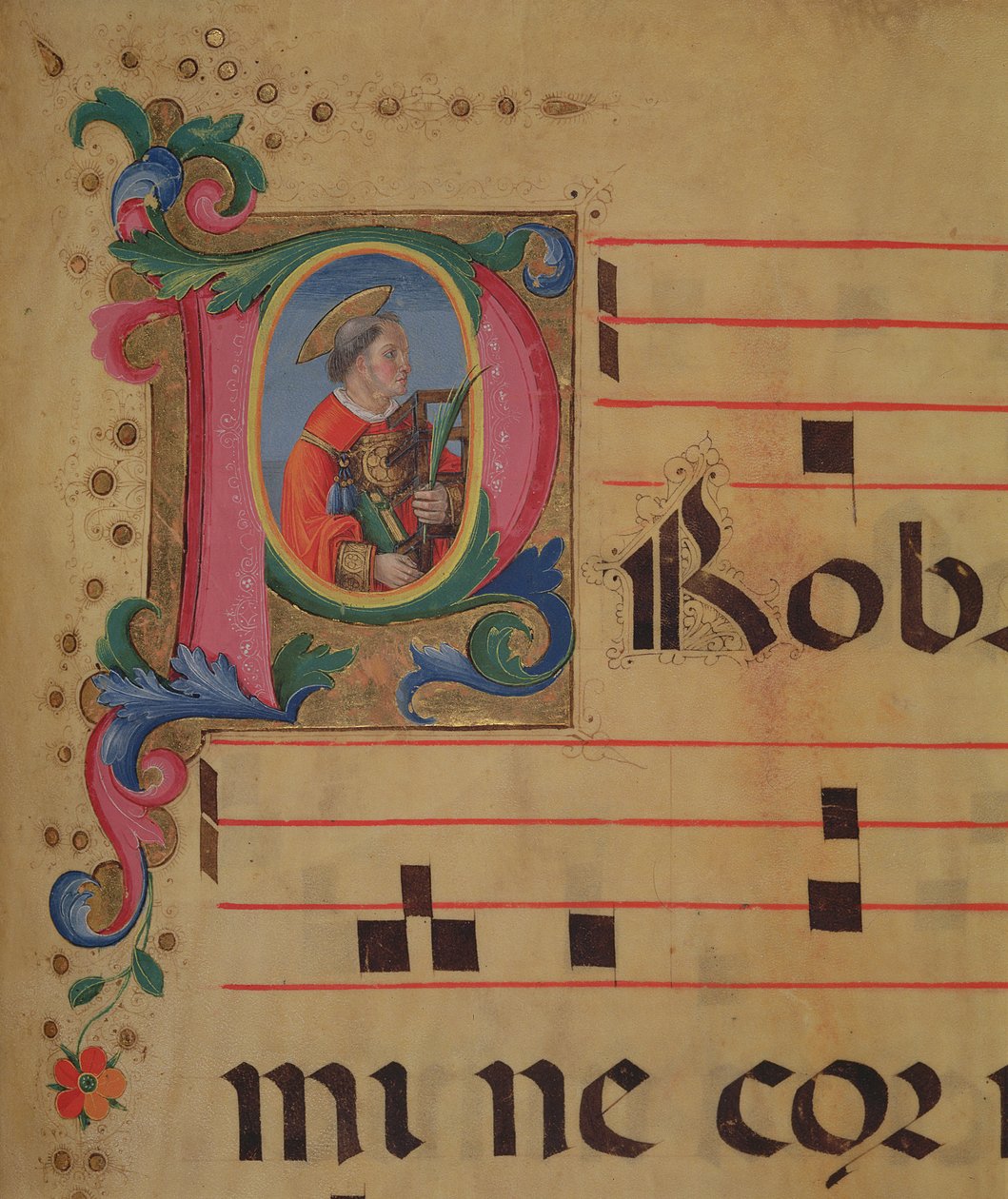 Ms 543 f.113r Historická iniciála P se sv. Vavřince, z žaltáře, kolem 1515 od Monte di Giovanni del Fora