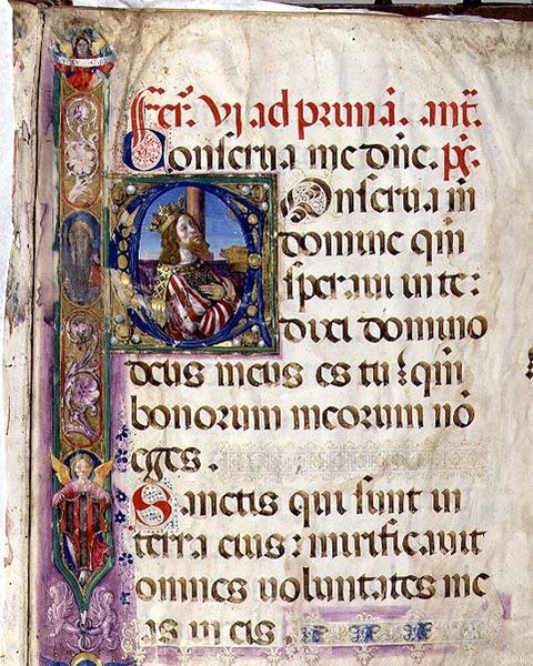 Ms 543 f.1r Historická iniciála „C“ zobrazující krále Davida, ze žaltáře „D“, kolem 1515 (vellum) od Monte di Giovanni del Fora