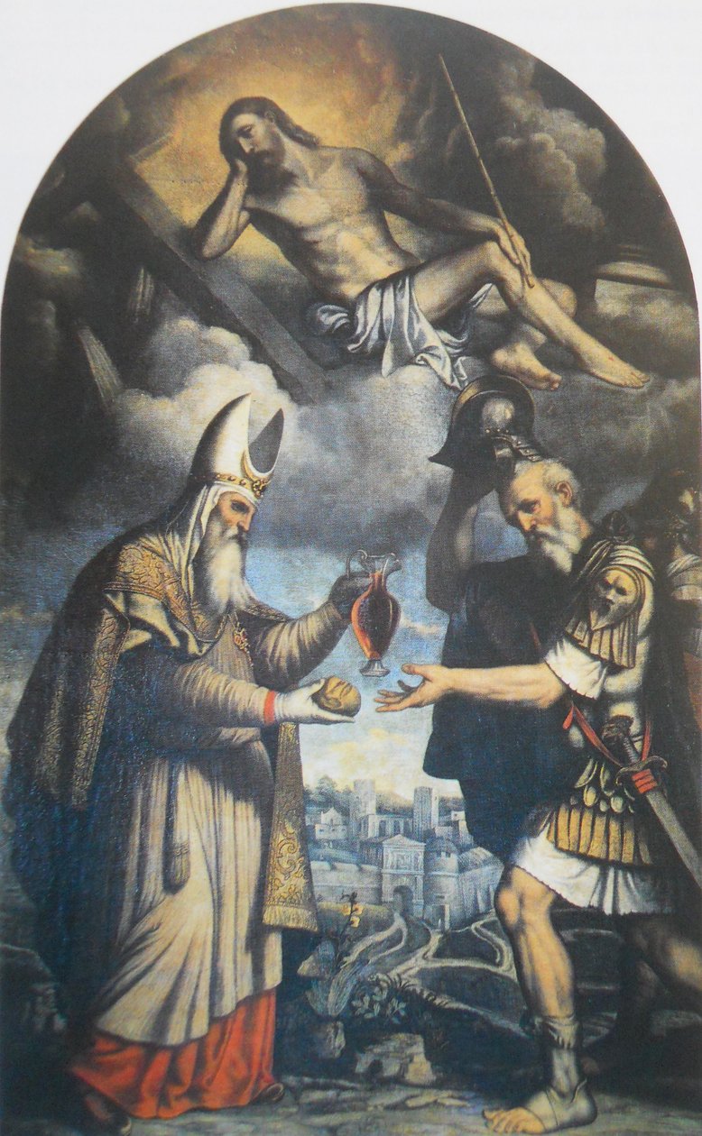 Melchisedech nabízí chléb a víno patriarchovi Abrahamovi od Moretto da Brescia