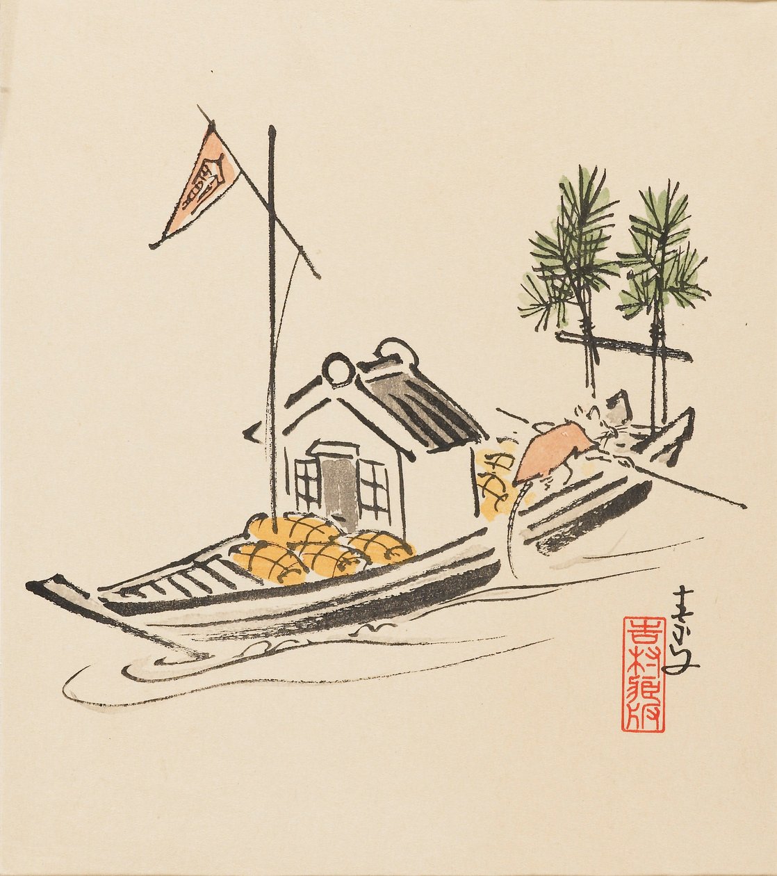 Woodblock print - Takarabune kůl krysou, konec 19. století od Morikawa Sobun