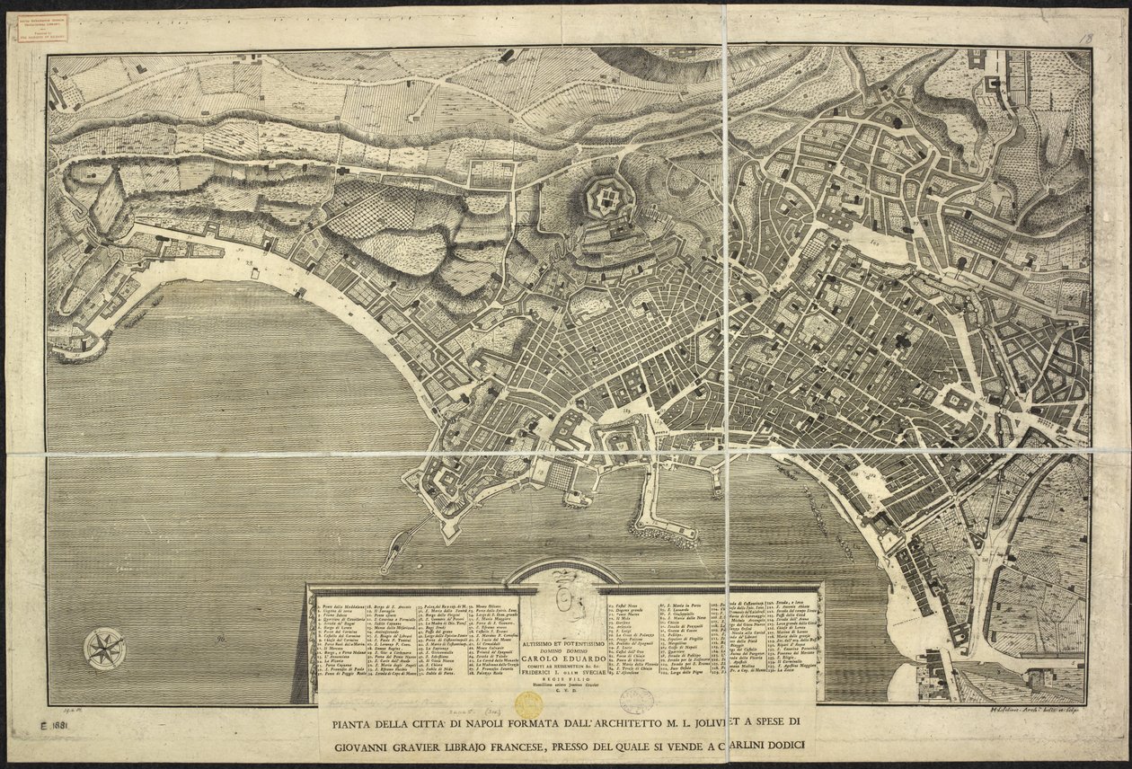 Mapa Neapole, Plán města Neapol ... M.L. Jolivet... belin. [sic] a sclp. 1755 (rytina) od Morise Lewes Jolivet