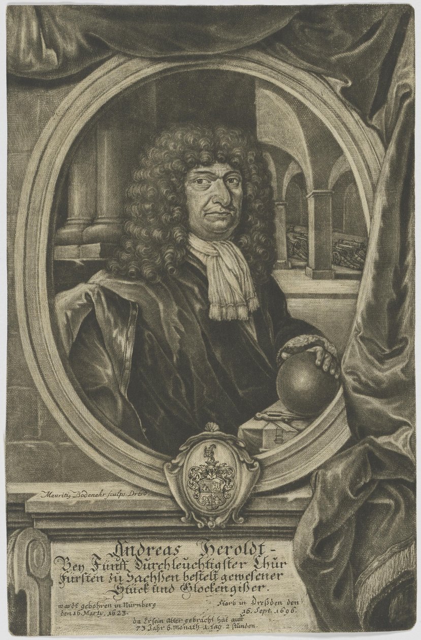 Rytina mědi od volební saské autorky a zvonařky Andrease Herolda (1623–1696) od Moritz Bodenehr