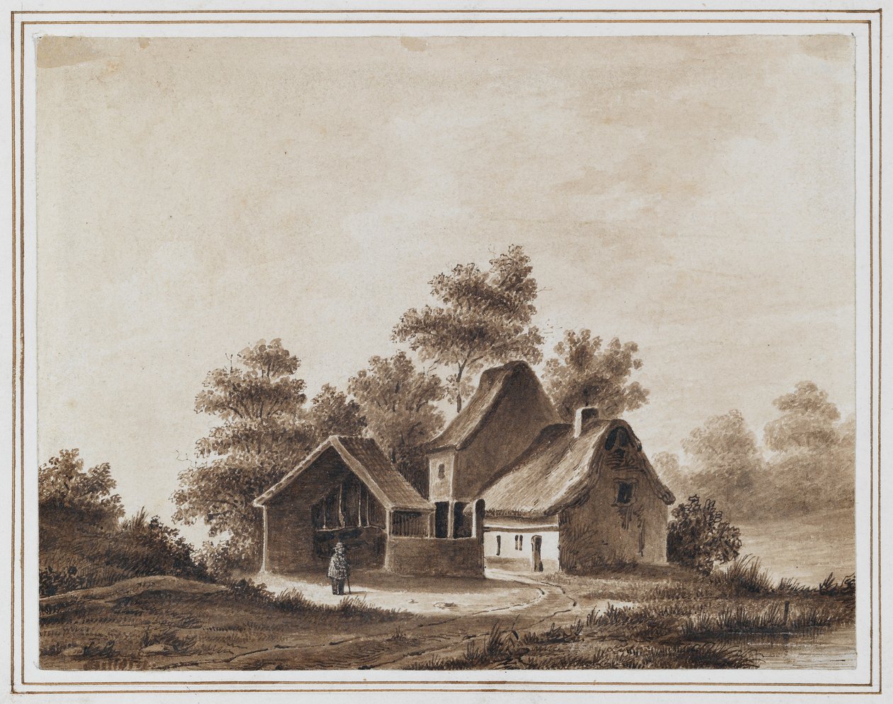 Schubert před hostincem v Tullinu u Vídně, 13. května 1823 (tuš a wash na papíře) od Moritz Ludwig von Schwind
