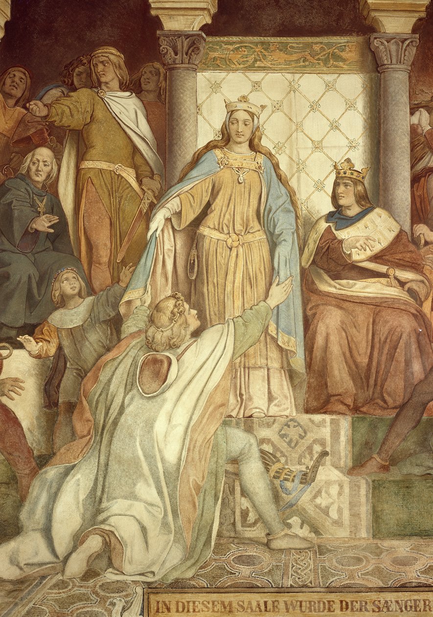 Detail Der Saengerkreis, hrad Wartburg, c.184555 od Moritz Ludwig von Schwind