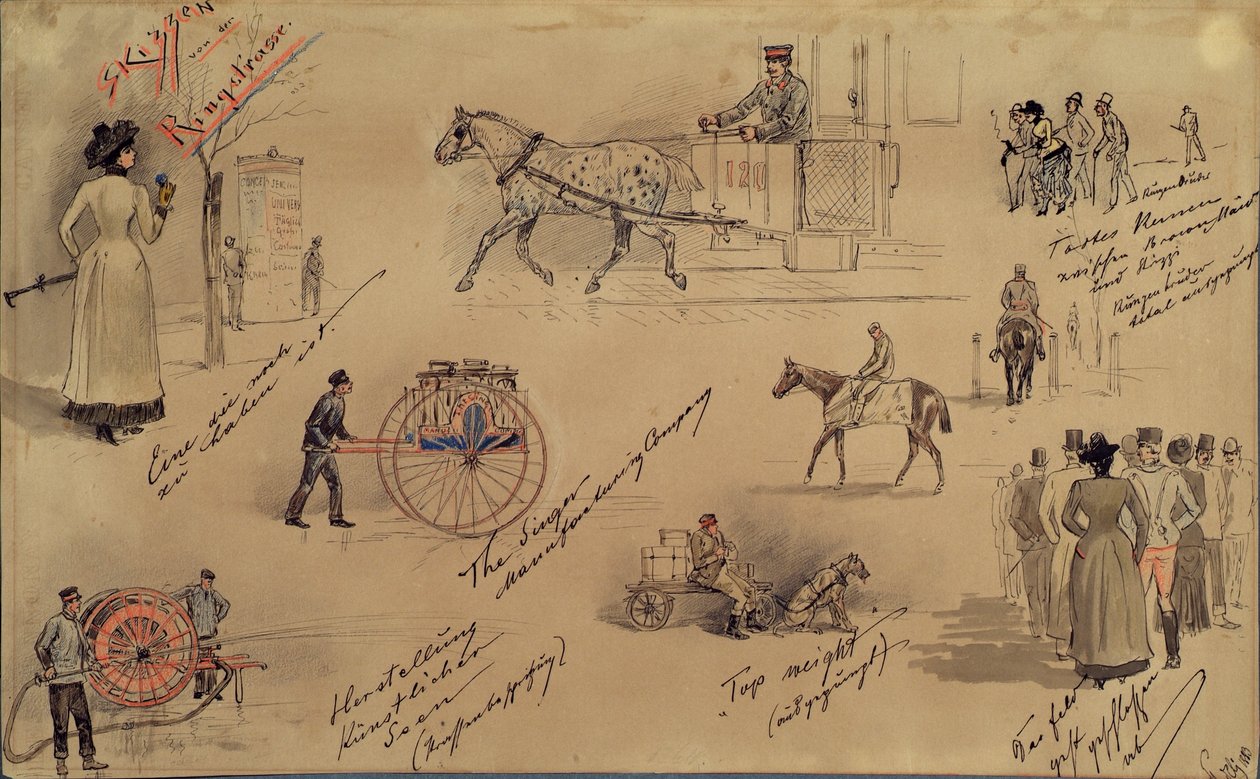 Vídeňské typy 1883 (náčrty z Ringstrasse) od Moritz Ledeli