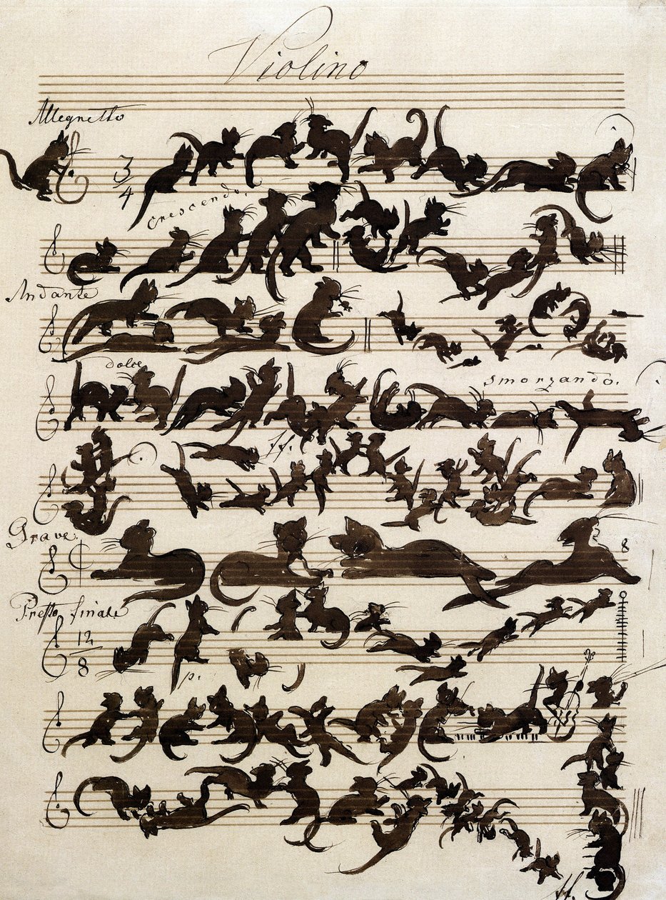 Symfonie kočky (Die Katzensymphony) kresba Moritze von Schwinda z roku 1868. Staatliche Kunsthalle Karlsruhe. od Moritz Ludwig von Schwind