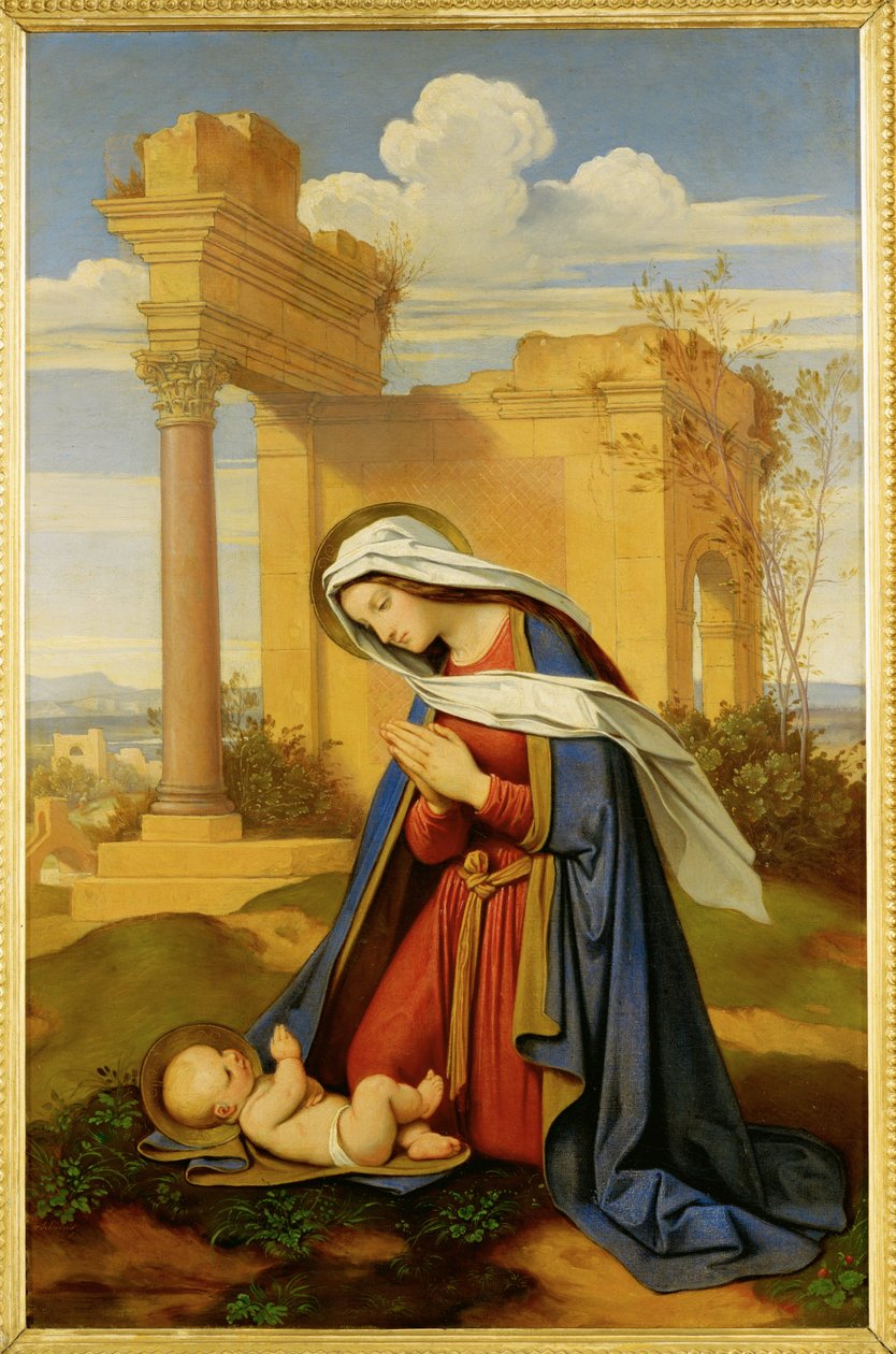 Panna Maria klanící se dítěti ... (malba na plátně) od Moritz Ludwig von Schwind