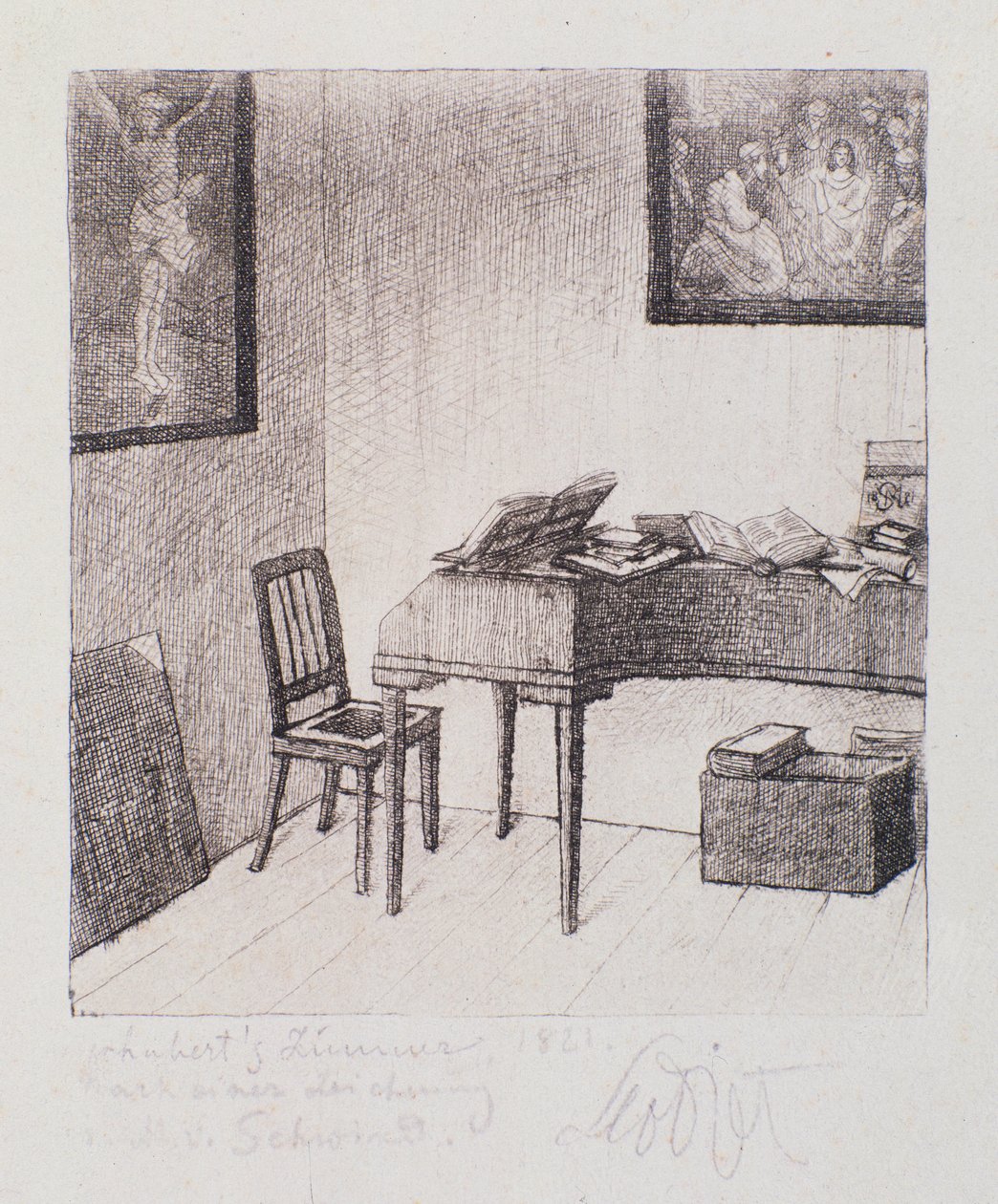 Pohled na pokoj Franze Schuberta (negraving) od Moritz Ludwig von Schwind