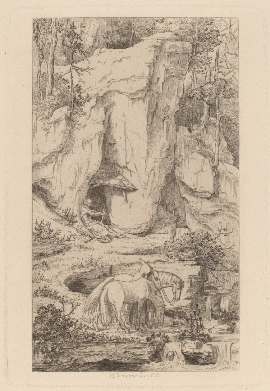Mnich, který vede koně k vodě od Moritz Ludwig von Schwind