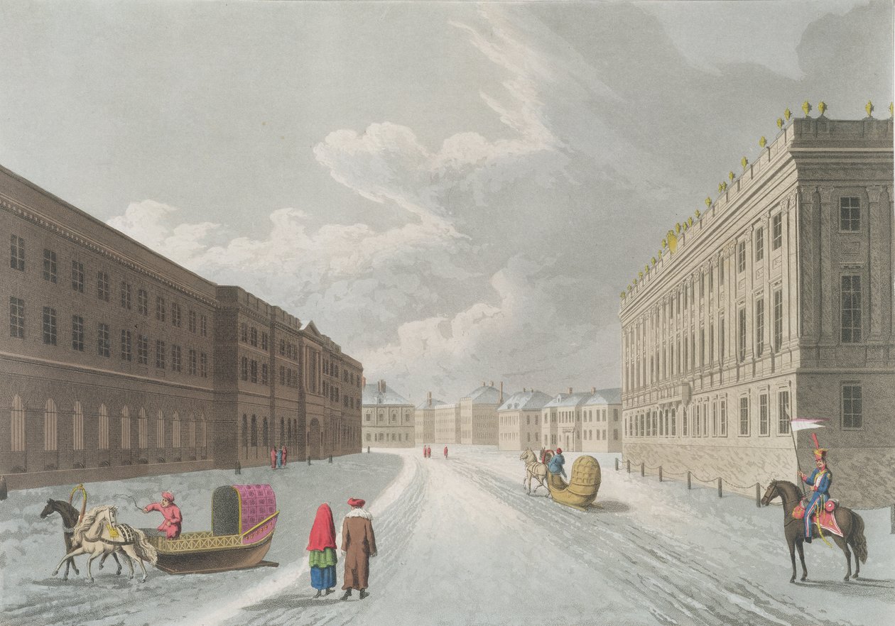 Pohled na Mramorový palác v Grand Millione, St. Petersburg, ilustrace pro únor z 
