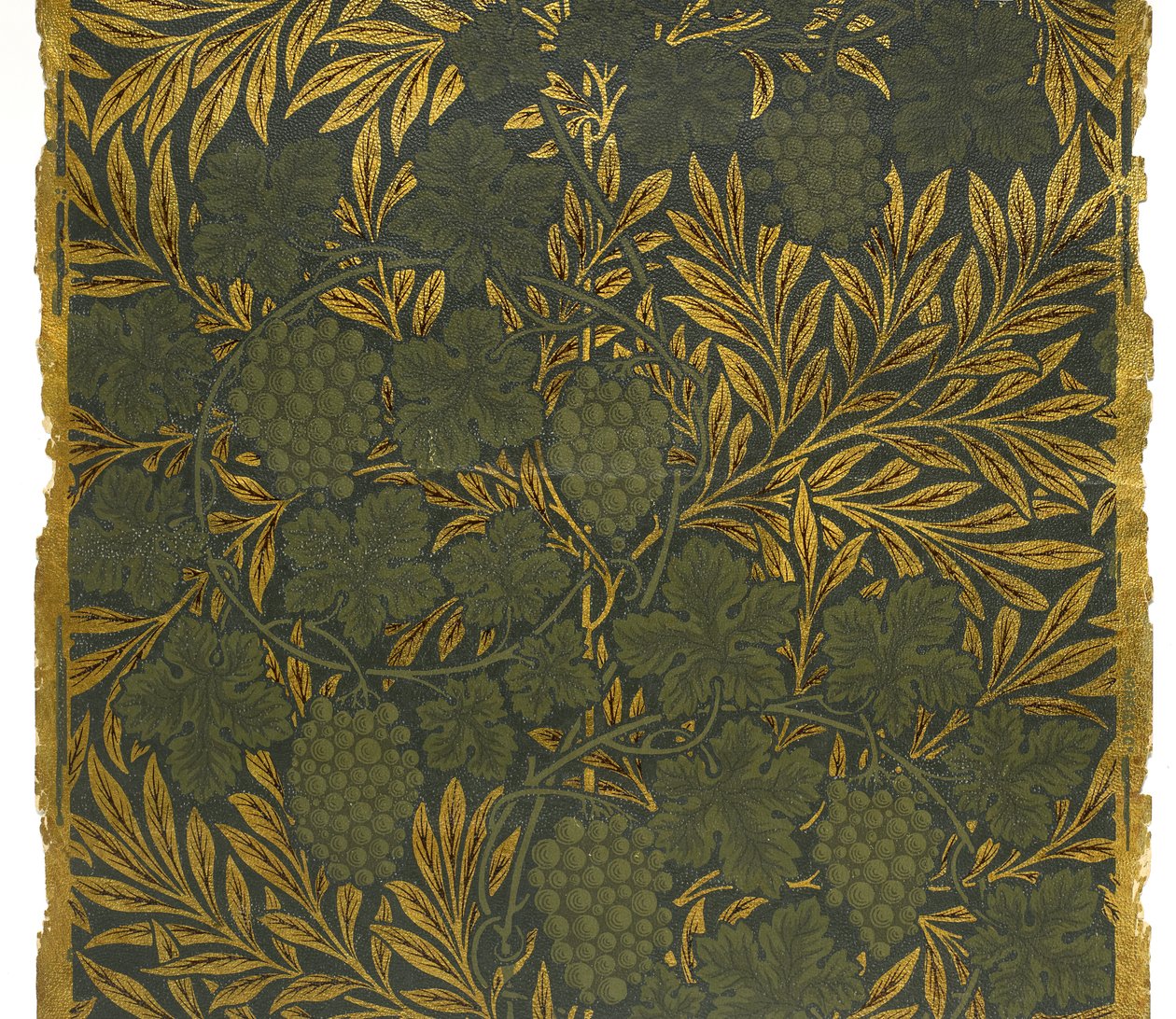Vzorek tapety, 1873 (blokově tištěný, ražený, zlacený mosazný a lakovaný strojový papír) od Morris and Company Morris and Company