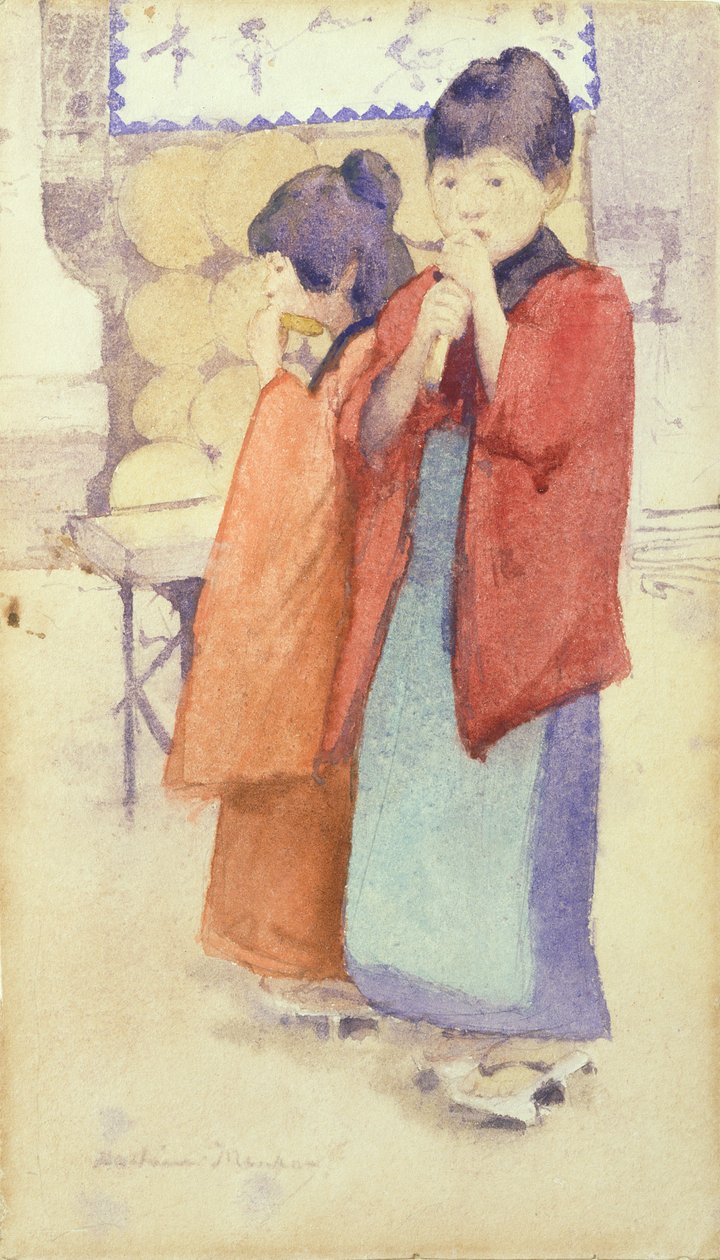 Portrét dvou japonských dětí, 1895-96 (wc nad tužkou na papíře) od Mortimer Ludington Menpes
