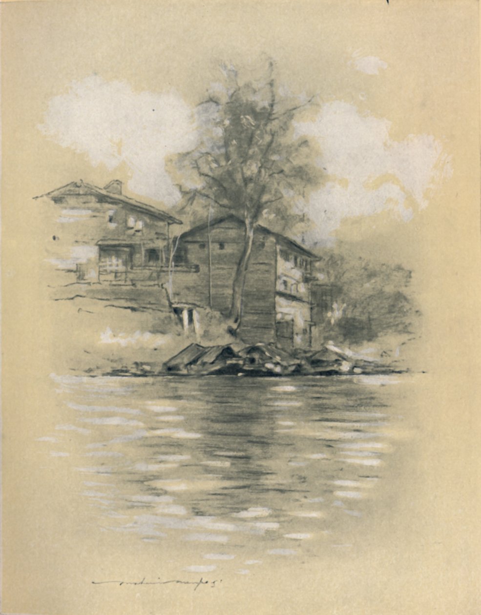 River Dwelling at Srinagar, 1903 od Mortimer L Menpes