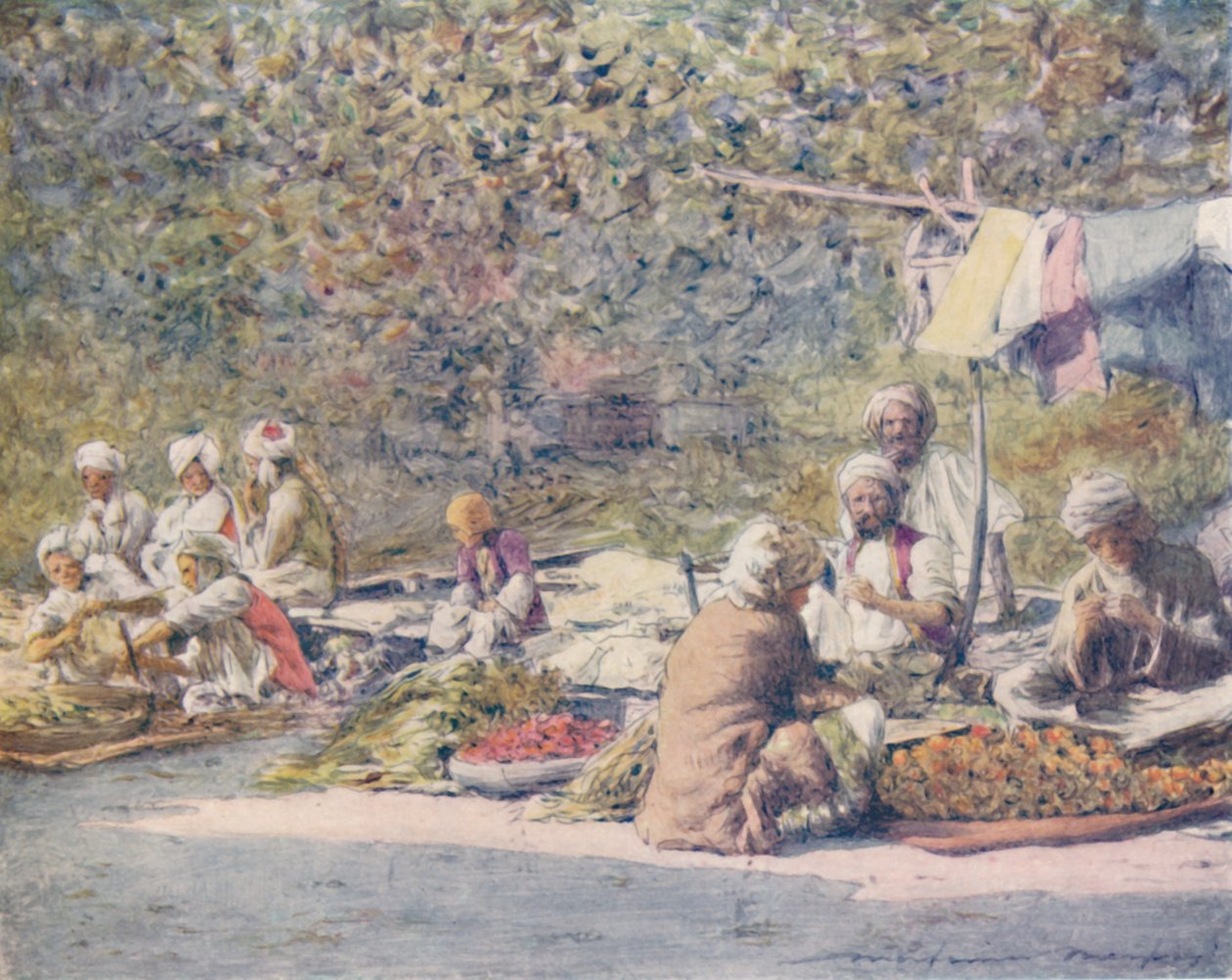Zeleninový trh, Peshawur, 1905 od Mortimer Ludington Menpes
