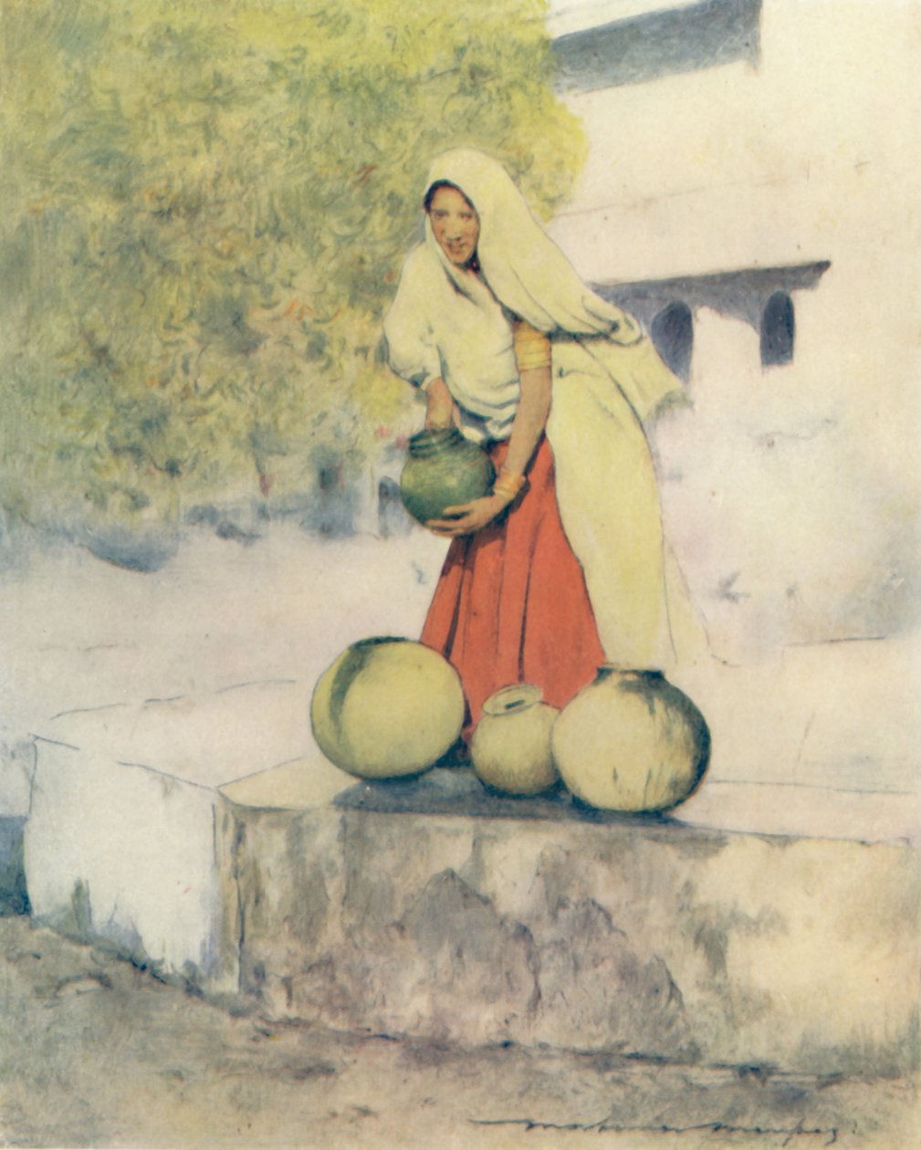 Žena u studny, Jeypore, 1905 od Mortimer Ludington Menpes