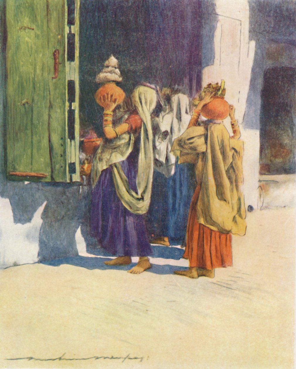 Nosiči vody v Nutha, 1905 od Mortimer Ludington Menpes