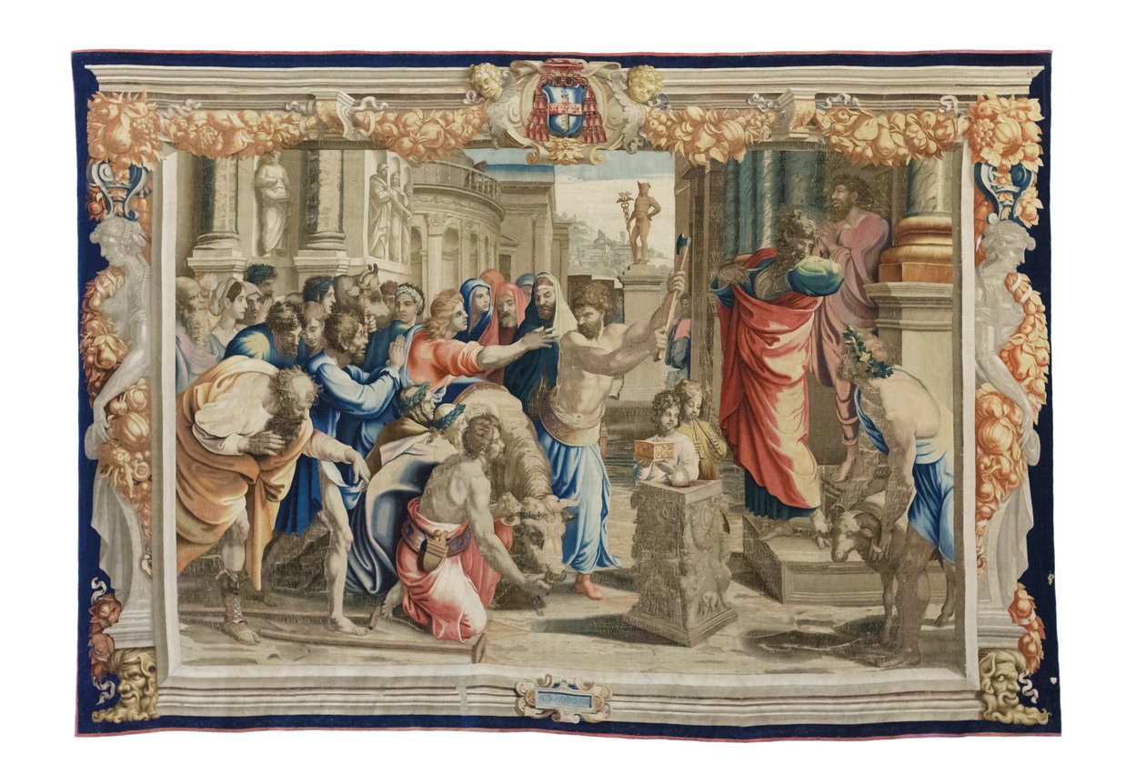 Obětování Listriho, asi 1630 (tapiserie na Rafaelových kresbách) od Mortlake Tapestry Manufactory