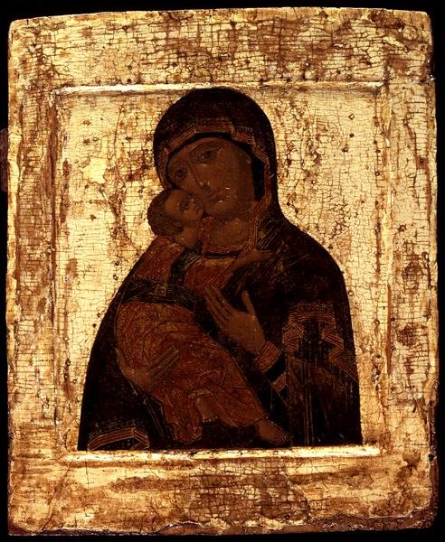 Ikona Panny Marie Vladimírské, začátek 17. století (zlato a tempera na panelu) od Moscow School
