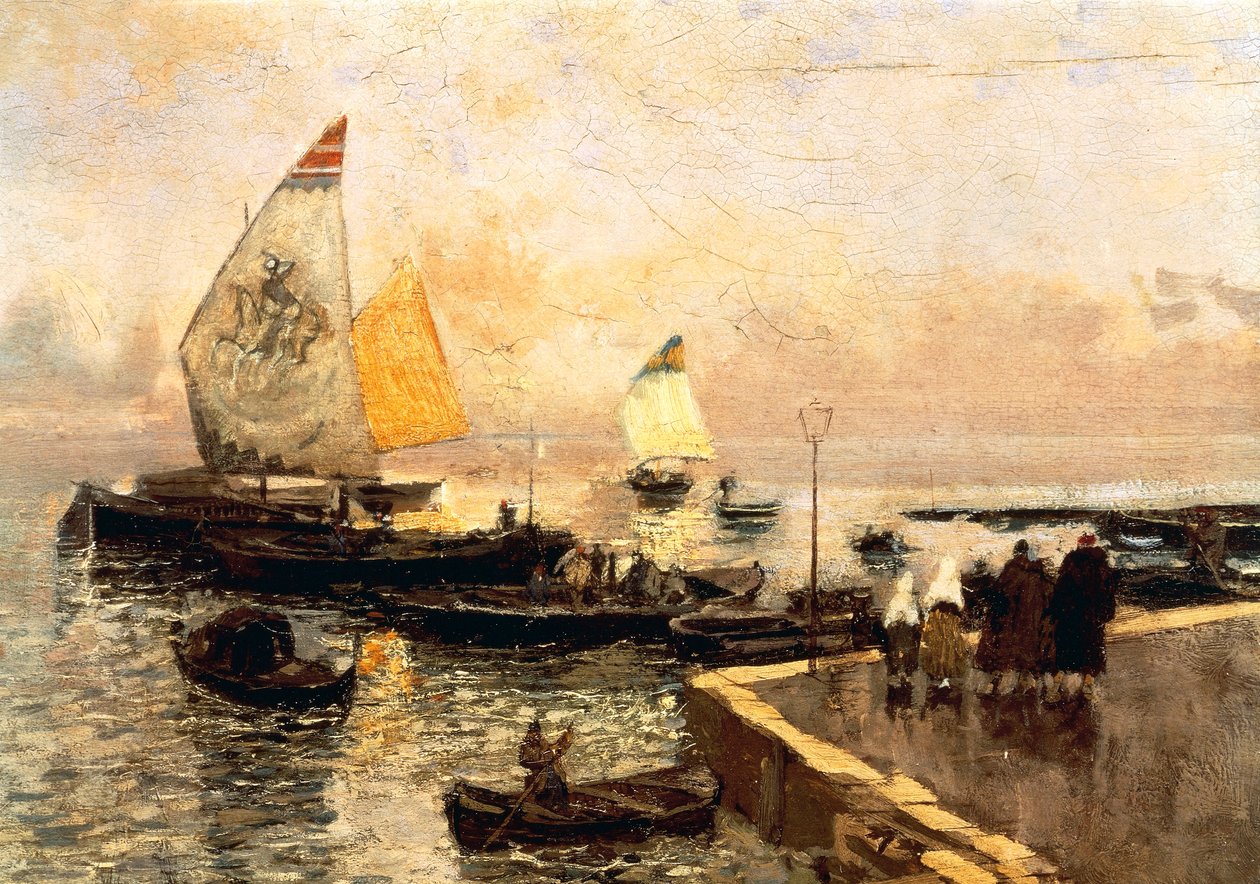 Uhelné čluny v Chioggia, Mose Bianchi (1840-1904). od Mose Bianchi