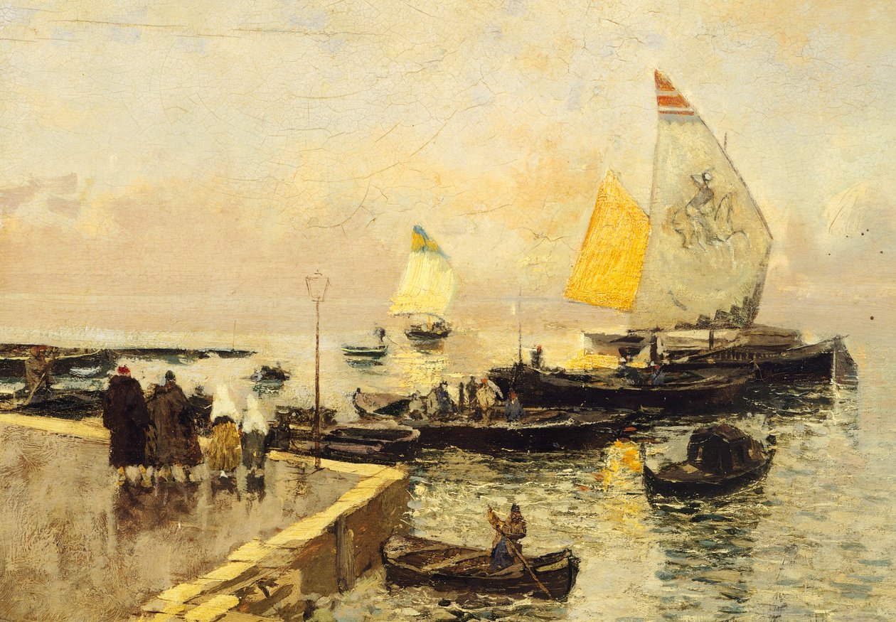Uhelné čluny v Chioggia, Mose Bianchi (1840-1904). od Mose Bianchi