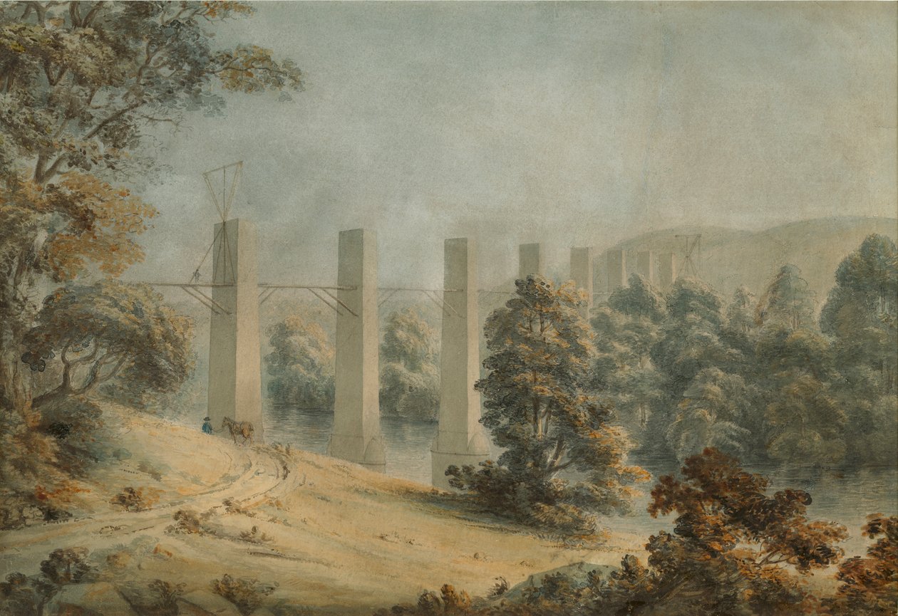 Akvadukt Pant-y-Gessylte, Pontcysyllte (akvarel na papíře) od Moses Griffith