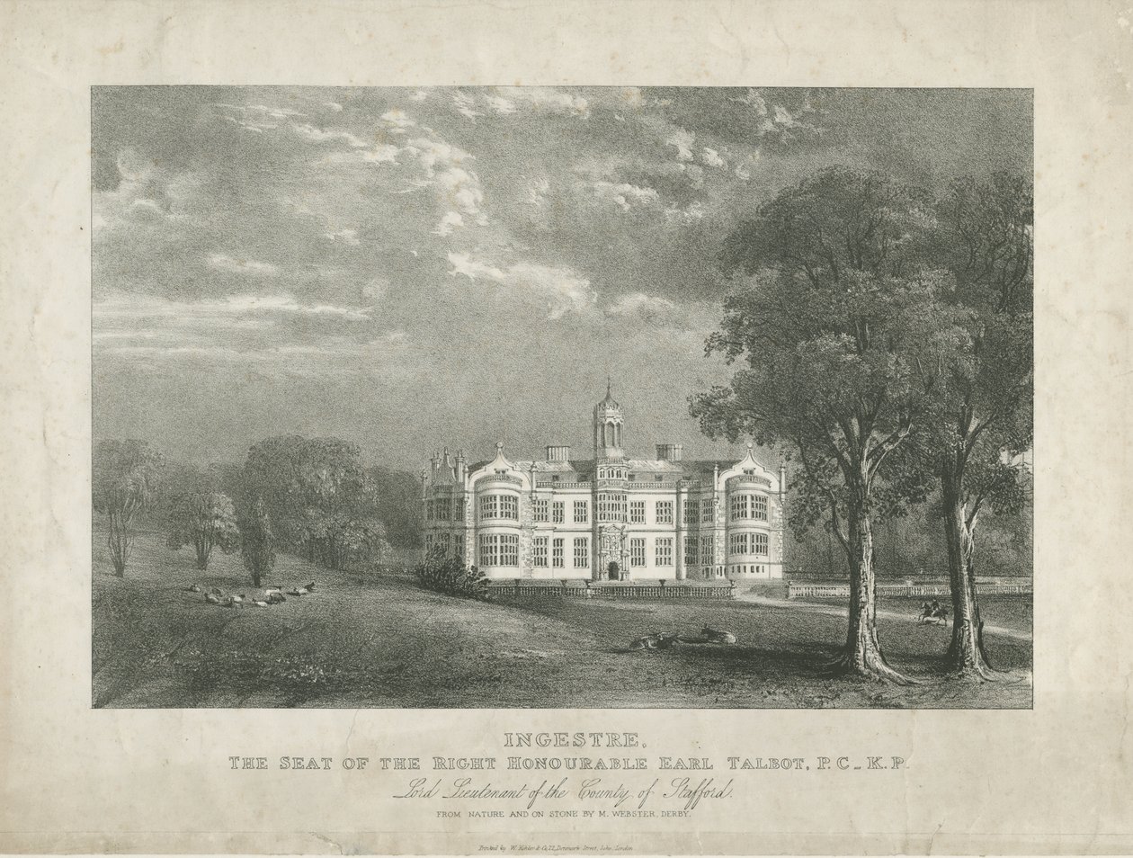 Ingestre Hall: litografie, nd [c 1840] od Moses Webster
