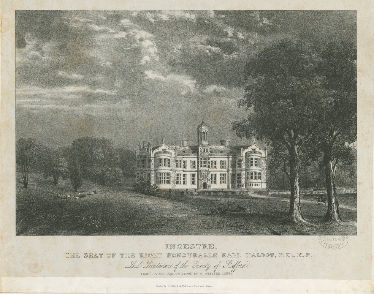 Ingestre Hall: litografie, nd [c 1840] od Moses Webster