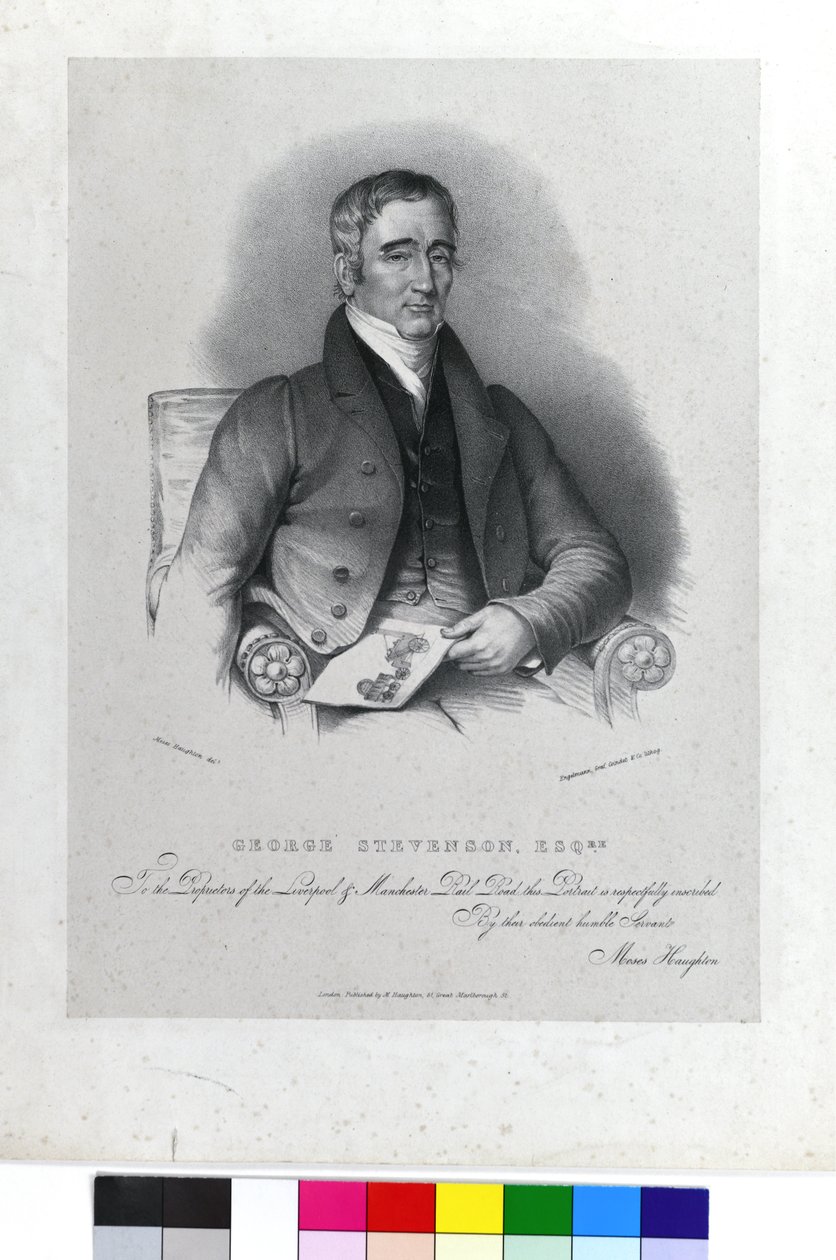 George Stephenson, Esqre., cca 1830 (litografie na papíře) od Moses the Younger (after) Haughton