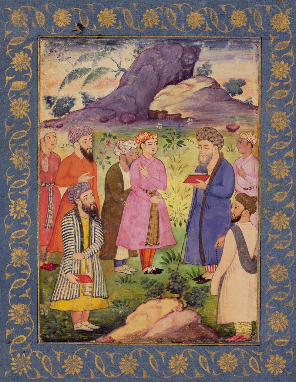 Vznešený mladík s obsluhou v krajině, z Velkého alba Clive, cca 1605 (neprůhledné wc na papíře) od Mughal School