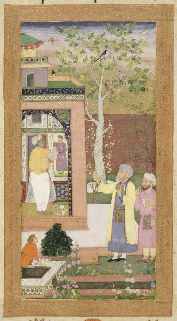 Umělec zdobící interiér zahradního altánu z alba Small Clive Album, cca 1600 (neprůhledné wc na papíře) od Mughal School